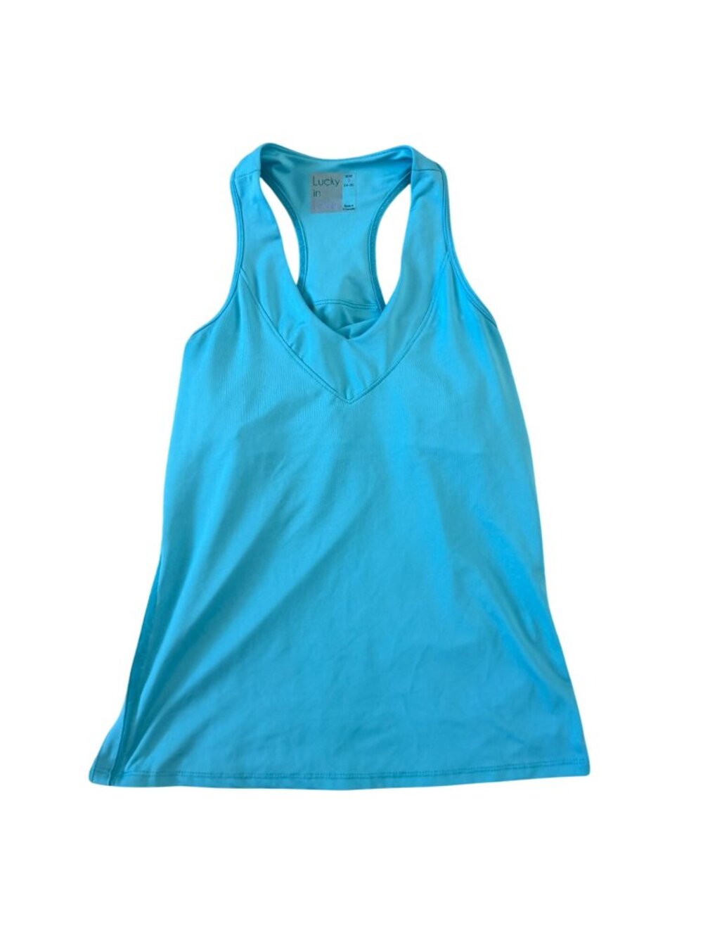 LUCKY IN LOVE Blue Racerback Built in Bra Active tank Size Small (4-6)